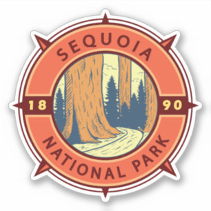 Sticker Illustration du parc national Sequoia Compas rétro