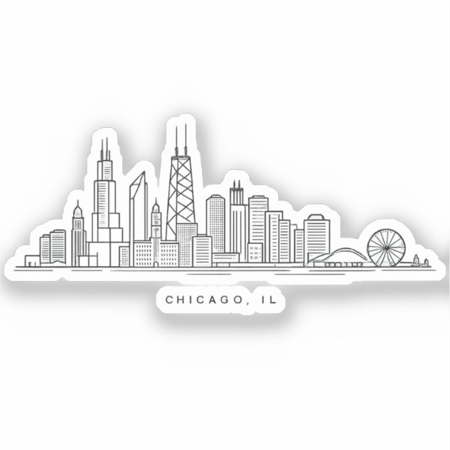 Sticker Illustration du paysage urbain de Chicago IL (Recto)