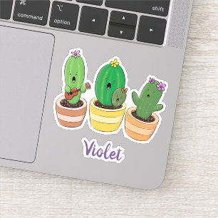 Sticker Illustration du trio de cactus à chant mignon