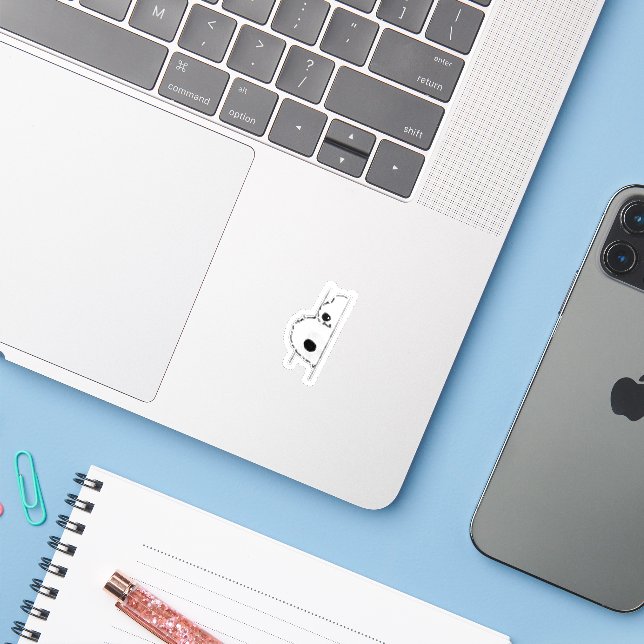 Sticker Illustration d'un chat blanc mignon qui regarde (Ordinateur portable avec iPhone)