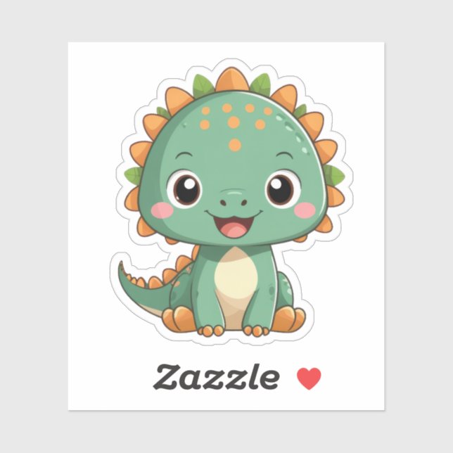 Sticker Illustration d'un dinosaure souriant et mignon en  (Feuille)