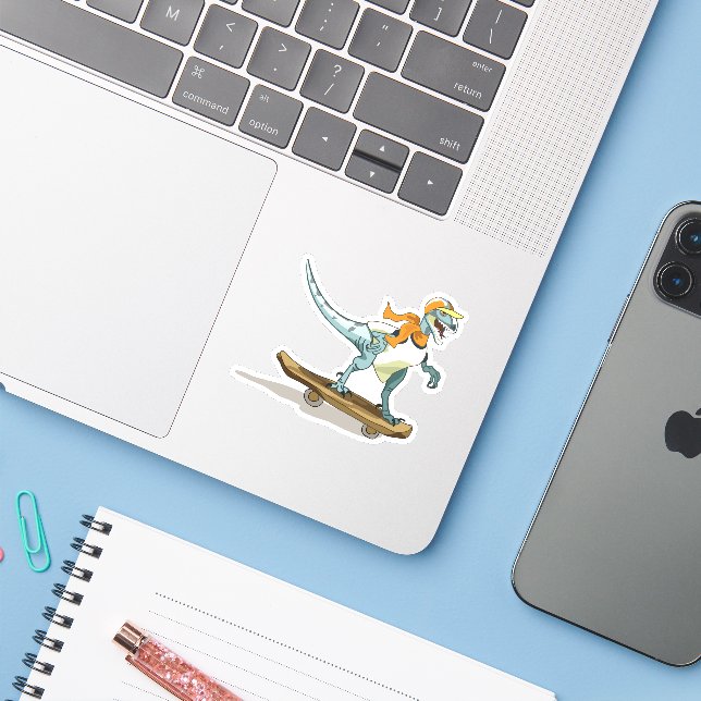 Sticker Illustration D'Un Raptor Skateboard. (Ordinateur portable avec iPhone)