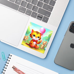 Sticker Illustration d'un tigre mignon avec un ballon