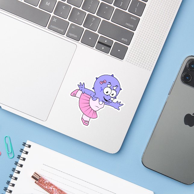 Sticker Illustration D'Une Danse De Ballet Triceratops. (Ordinateur portable avec iPhone)