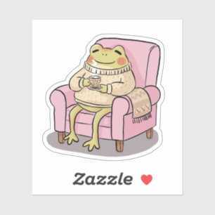 Sticker Illustration d'une grenouille confortable buvant d