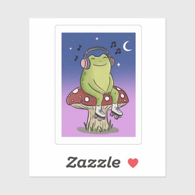 Sticker Illustration d'une grenouille mignonne écoutant de (Feuille)