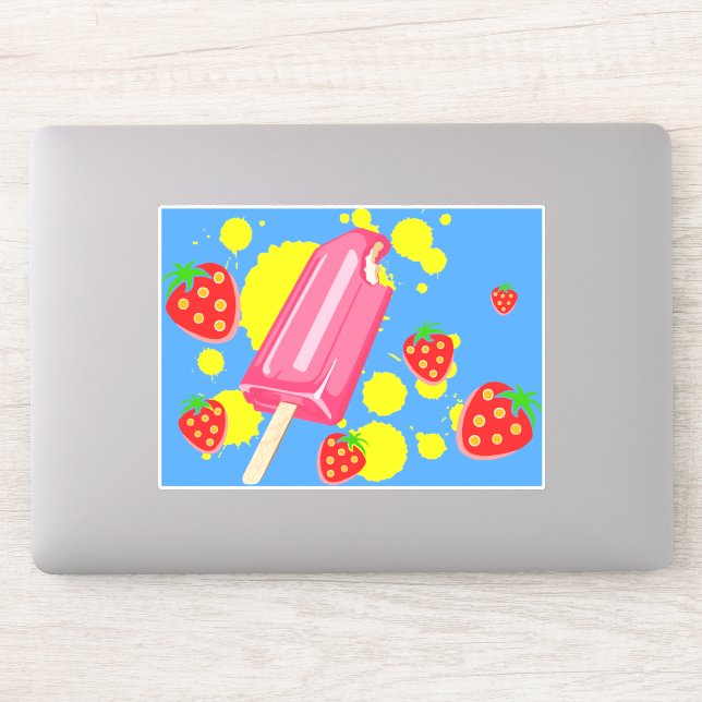Sticker Illustration Fun Pink Popsicle and Strawberries (Ordinateur)