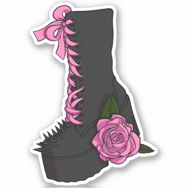 Sticker Illustration gothique Lolita Girly Rose Rose Boot (Devant)