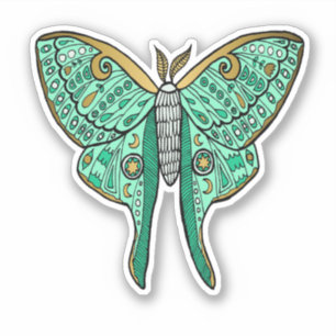 Sticker Illustration Luna Moth - Vert et Or