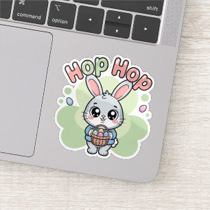 Sticker Illustration mignonne de lapin de Pâques Kawaii qu