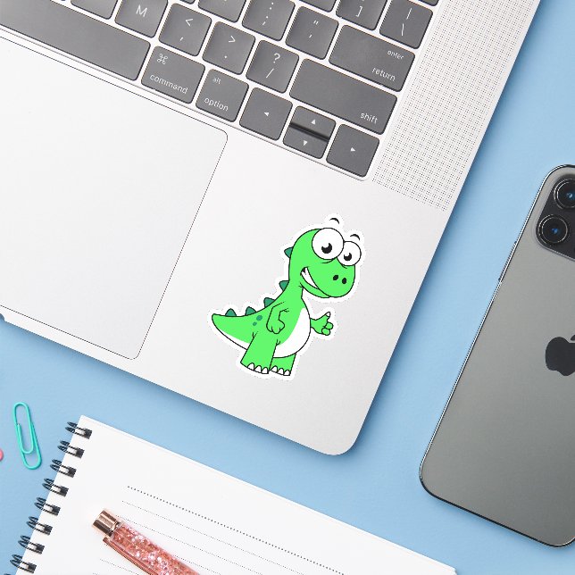 Sticker Illustration Mignonne Du Tyrannosaurus Rex. 2 (Ordinateur portable avec iPhone)