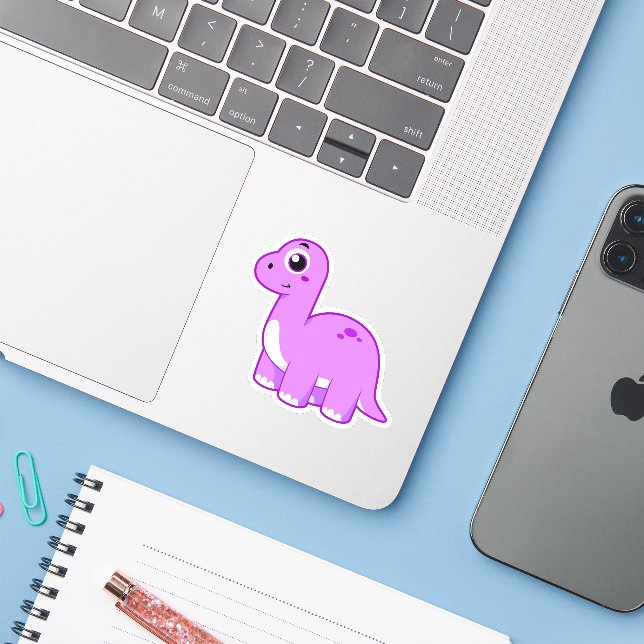 Sticker Illustration Mignonne D'Un Brontosaurus Dinosaure. (Ordinateur portable avec iPhone)