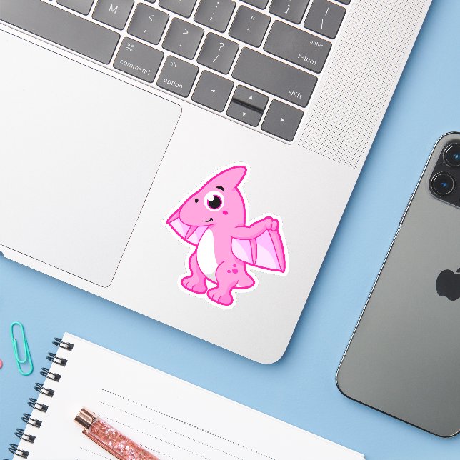 Sticker Illustration Mignonne D'Un Pterodactyl. (Ordinateur portable avec iPhone)