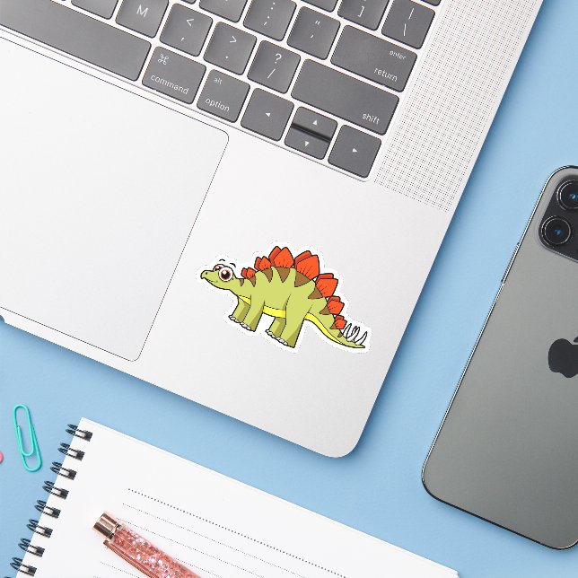Sticker Illustration Mignonne D'Un Stegosaurus Dinosaure. (Ordinateur portable avec iPhone)