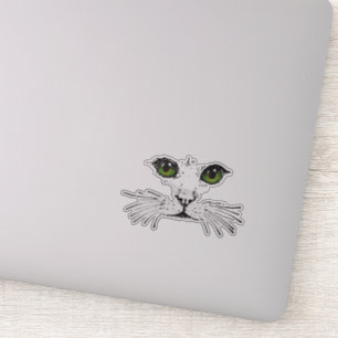Sticker Illustration noire Cat Face Whiskers Yeux verts