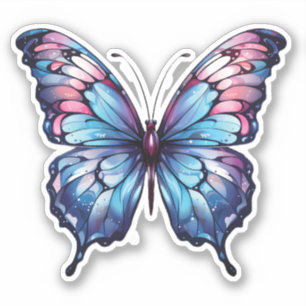 Sticker Illustration Papillon rose et bleu
