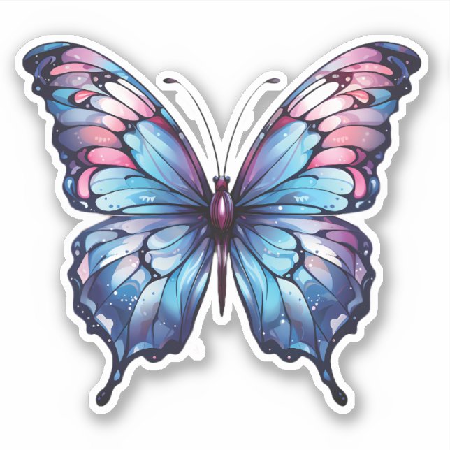 Sticker Illustration Papillon rose et bleu (Devant)