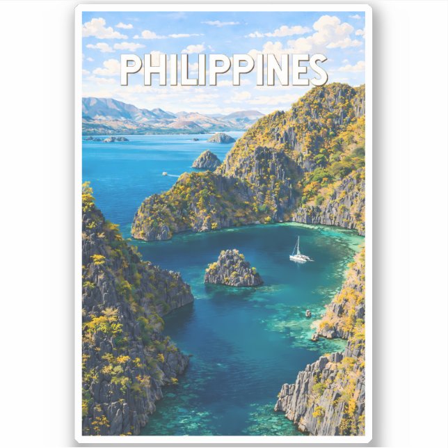 Sticker Illustration Philippines Voyage Art Vintage (Devant)