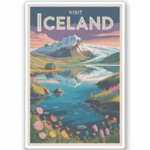 Sticker Illustration picturale vintage de voyage en Island