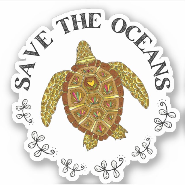 Sticker Illustration Save the Oceans Sea Turtle (Devant)