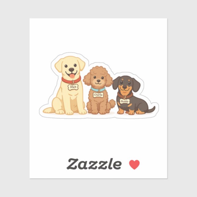 Sticker Illustration vectorielle de famille de chien migno (Feuille)