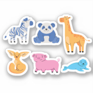 Sticker Illustrations d'animaux de caricatures mignonnes -
