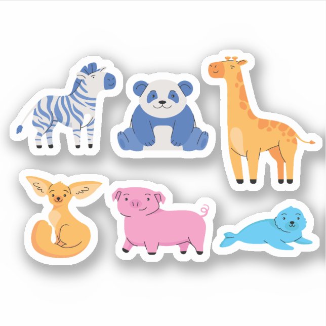 Sticker Illustrations d'animaux de caricatures mignonnes - (Devant)