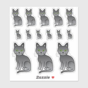 Sticker Illustrations de chat de dessin animé mignon bleu