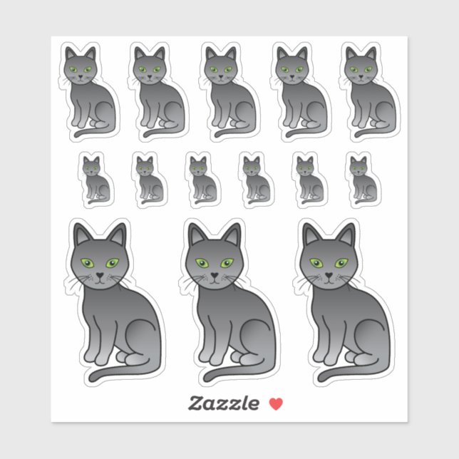 Sticker Illustrations de chat de dessin animé mignon bleu  (Feuille)