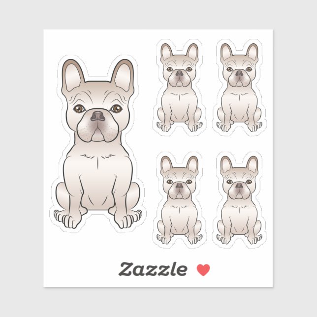 Sticker Illustrations de chien français bouledogue crème a (Feuille)