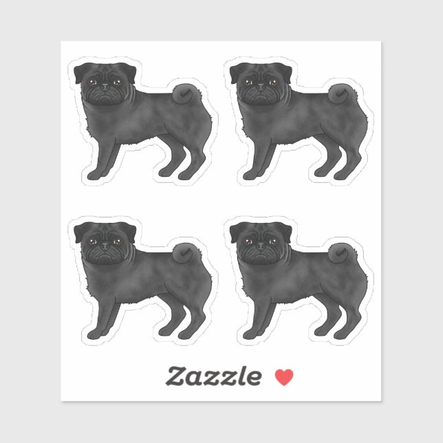 Sticker Illustrations de chien mignon de race Pug de coule (Feuille)