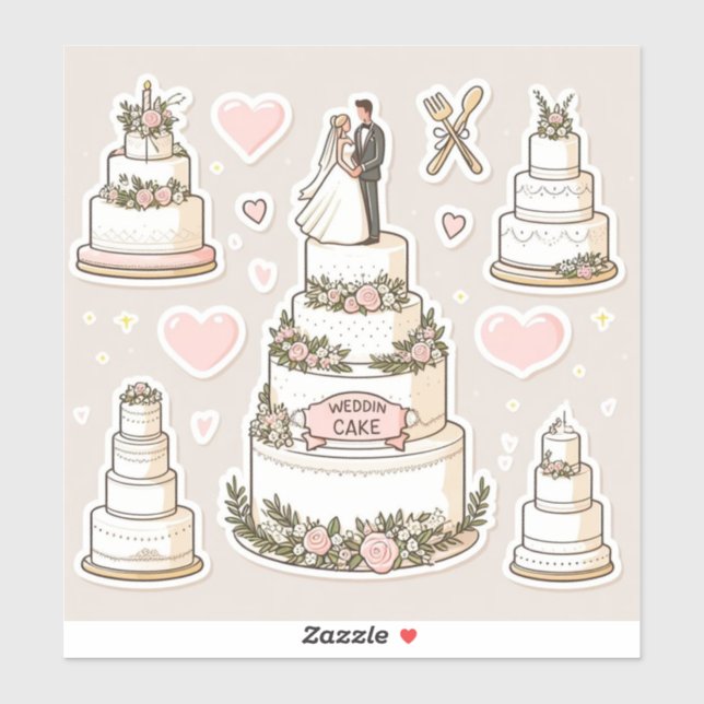 Sticker illustrations de gâteau mariage sous forme d'autoc (Feuille)