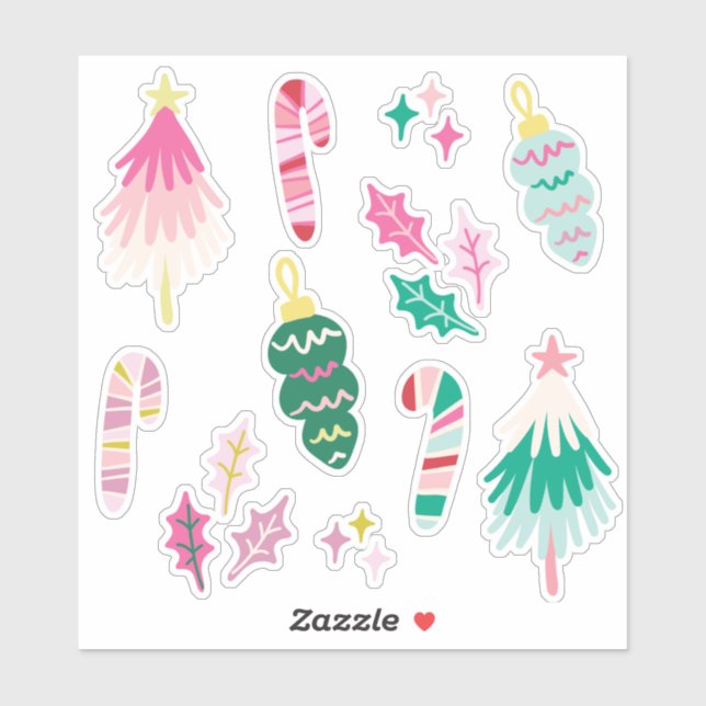 Sticker Illustrations de Noël Fantaisistes et Lumineuses (Feuille)