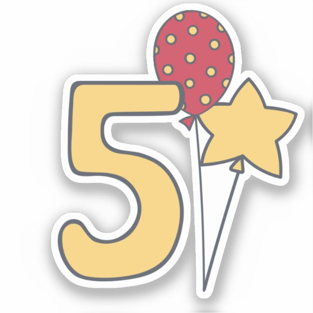 Sticker I'm Five - mignon ballon Jaune & Rouge 5e annivers (Recto)