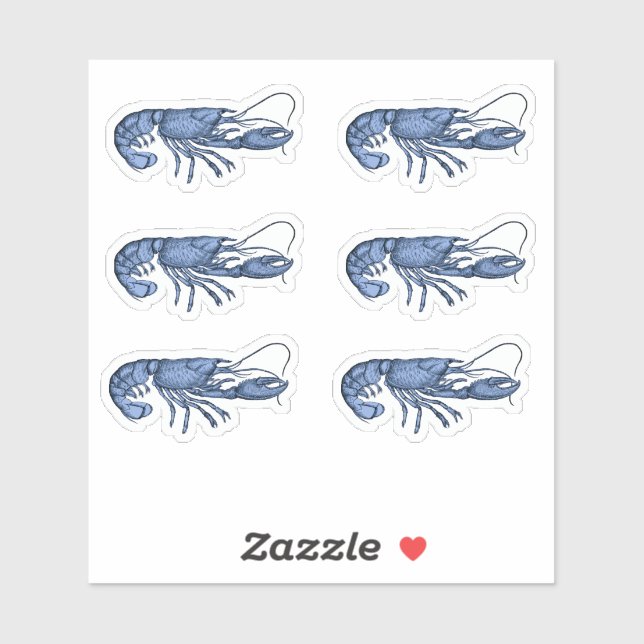 Sticker Image Rétro Vintage Homard Bleu (Feuille)