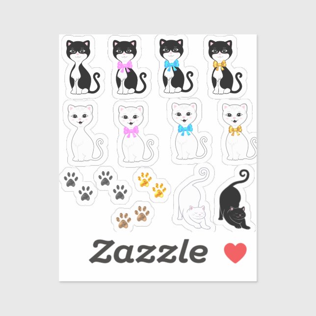 Sticker Images de chat blanc et smoking mignons (Feuille)
