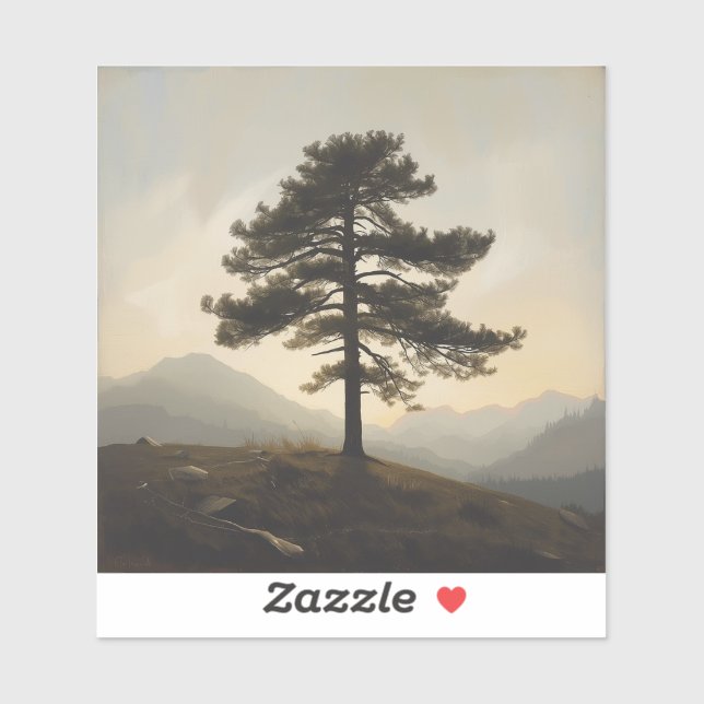 Sticker Images de peinture d'arbre de pin solitaire – Grâc (Feuille)