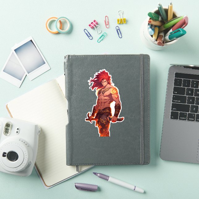Sticker Imaginaire Anime Husbando - Cheveux rouges (Couverture iPad)