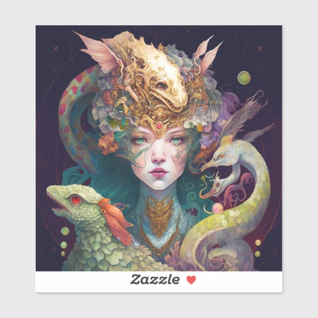 Sticker Imaginaire Art Dragon Goddess Queen (Feuille)