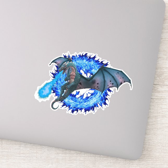 Sticker Imaginaire de dragon à flamme bleue (Détail)