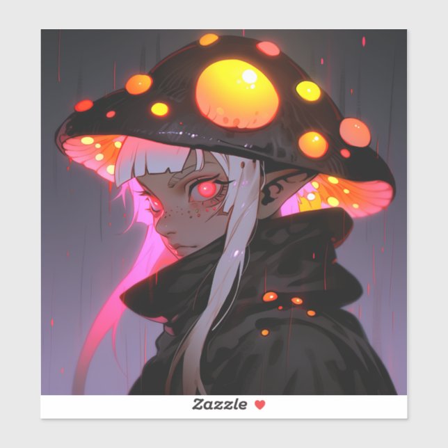 Sticker Imaginaire foncé Champignons Elf Anime Girl (Feuille)
