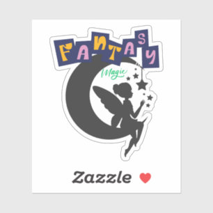 Sticker Imaginaire magique - Fée assise sur la lune avec é