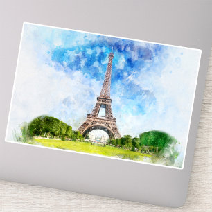 Sticker Impression aquarelle de la Tour Eiffel sur fond de