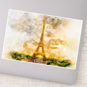 Sticker Impression artistique aquarelle du coucher de sole