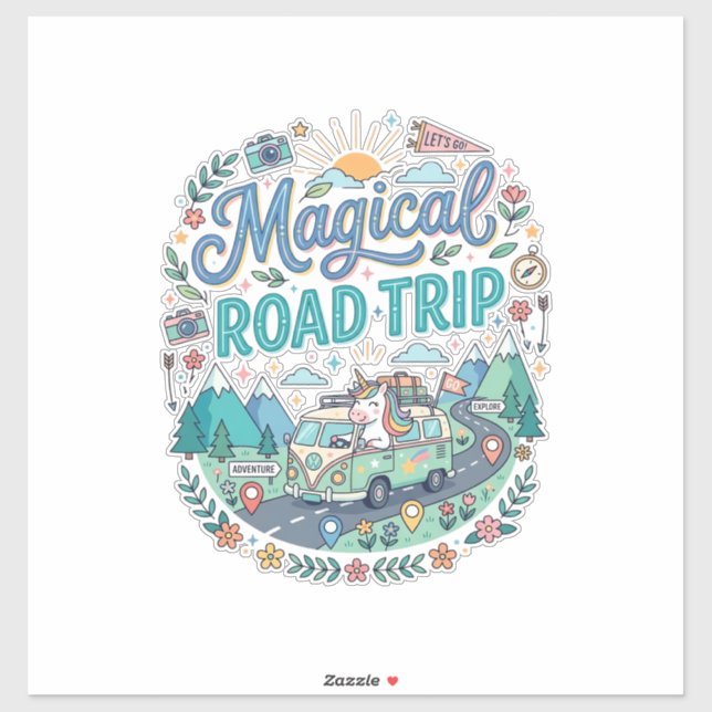 Sticker Impression de voyage magique licorne prête POD_ (Feuille)