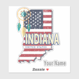 Sticker Indiana State United States Retro Map Vintage USA