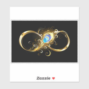Sticker Infinité avec plume de paon doré
