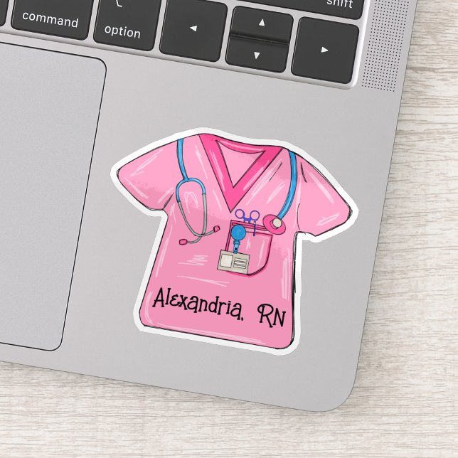 Sticker Infirmière à blouse rose monogrammée étanche (Créateur téléchargé)