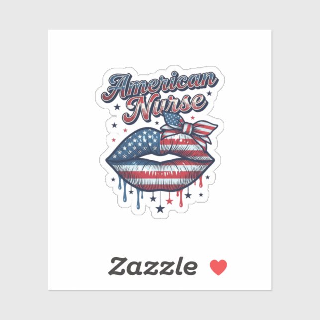 Sticker Infirmière Américaine Lips Patriotic Vector Design (Feuille)