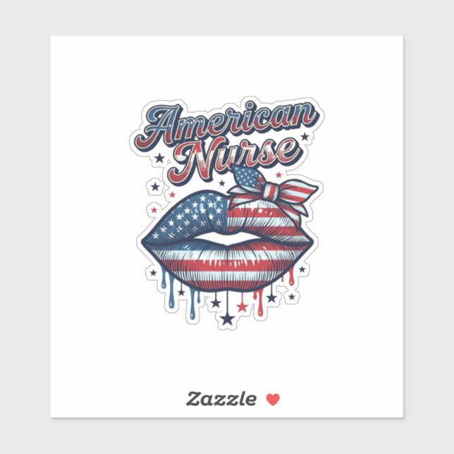 Sticker Infirmière Américaine Lips Patriotic Vector Design (Feuille)